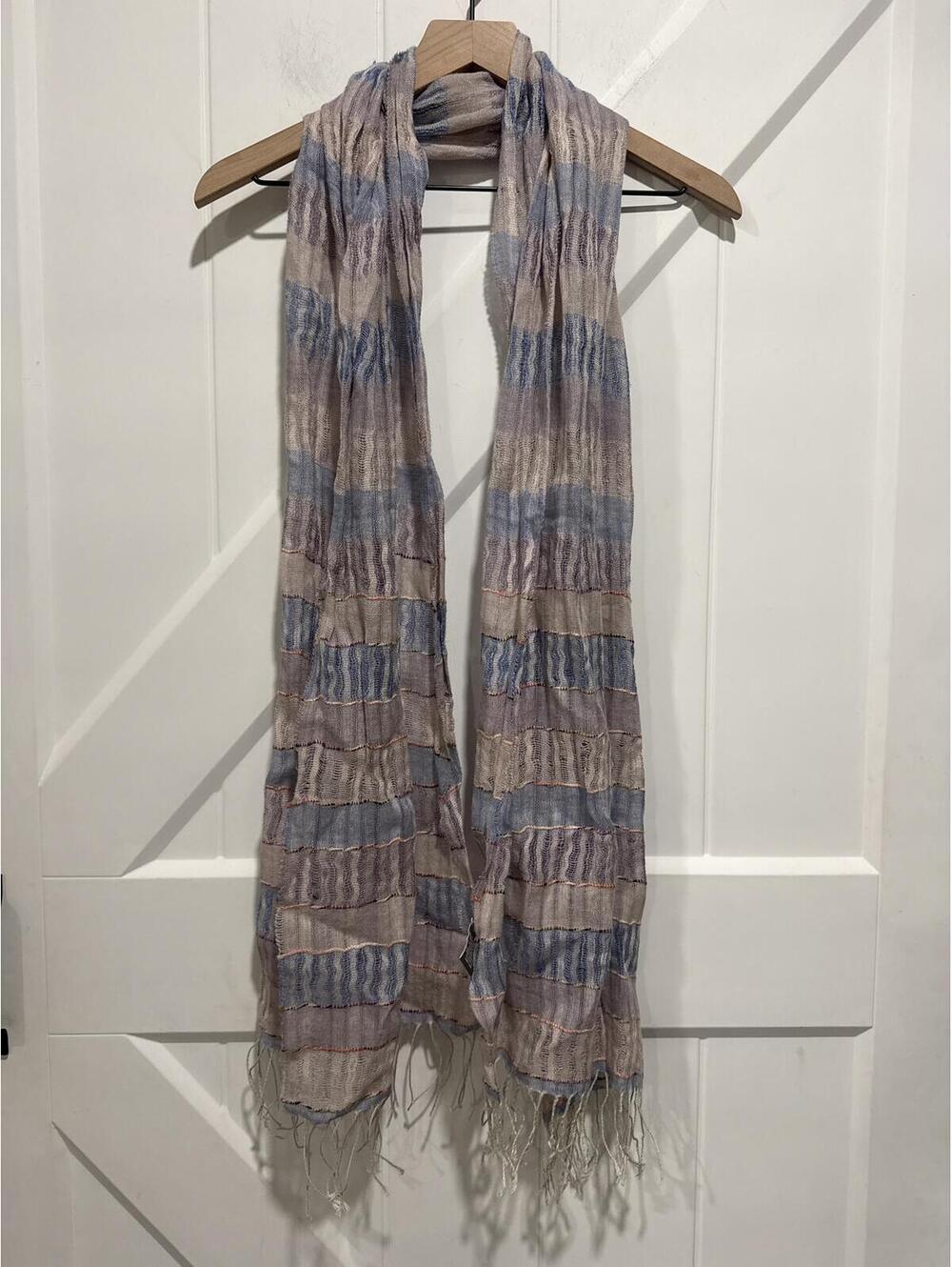 J. Jill Linen Blend Striped Fringed Scarf Wrap, Made in Italy